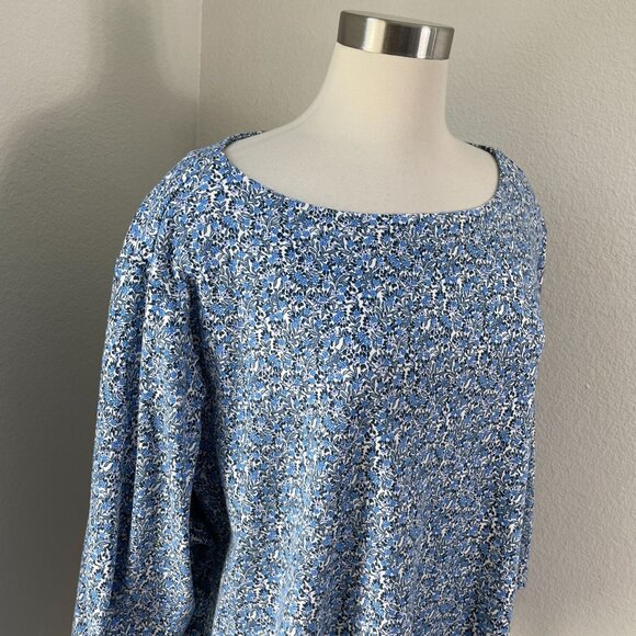 Croft & Barrow Womens Plus 4X Floral Blue Tunic Top Cotton 3/4 Sleeve Shirt - Picture 2 of 9